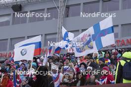 19.03.2016, Khanty-Mansiysk, Russia (RUS): Event Feature: Finnish fans with flags -  IBU world cup biathlon, pursuit women, Khanty-Mansiysk (RUS). www.nordicfocus.com. © Manzoni/NordicFocus. Every downloaded picture is fee-liable.