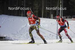 18.03.2016, Khanty-Mansiysk, Russia (RUS): Arnd Peiffer (GER), Simon Eder (AUT), (l-r) -  IBU world cup biathlon, sprint men, Khanty-Mansiysk (RUS). www.nordicfocus.com. © Manzoni/NordicFocus. Every downloaded picture is fee-liable.
