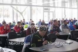 15.03.2016, Khanty-Mansiysk, Russia (RUS): Event Feature: Team captains listen to the meeting -  IBU world cup biathlon, team captains meeting, Khanty-Mansiysk (RUS). www.nordicfocus.com. © Manzoni/NordicFocus. Every downloaded picture is fee-liable.