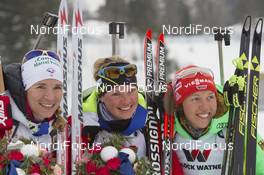 09.03.2016, Oslo, Norway (NOR): Anais Bescond (FRA), Marie Dorin Habert (FRA), Laura Dahlmeier (GER), (l-r) - IBU world championships biathlon, individual women, Oslo (NOR). www.nordicfocus.com. © NordicFocus. Every downloaded picture is fee-liable.