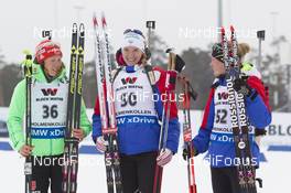 09.03.2016, Oslo, Norway (NOR): Laura Dahlmeier (GER), Anais Bescond (FRA), Marie Dorin Habert (FRA), (l-r) - IBU world championships biathlon, individual women, Oslo (NOR). www.nordicfocus.com. © NordicFocus. Every downloaded picture is fee-liable.