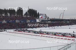 13.03.2016, Oslo, Norway (NOR): Event Feature: Full packed shooting range with a full packed grand stand - IBU world championships biathlon, mass men, Oslo (NOR). www.nordicfocus.com. © NordicFocus. Every downloaded picture is fee-liable.