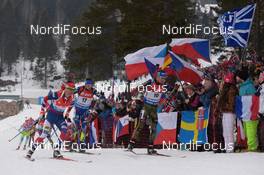 13.03.2016, Oslo, Norway (NOR): Ole Einar Bjoerndalen (NOR), Simon Schempp (GER), Simon Desthieux (FRA) - IBU world championships biathlon, mass men, Oslo (NOR). www.nordicfocus.com. © Tumashov/NordicFocus. Every downloaded picture is fee-liable.
