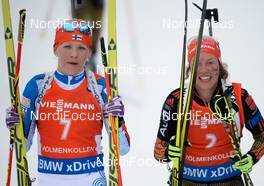 13.03.2016, Oslo, Norway (NOR): Laura Dahlmeier (GER), Kaisa Makarainen (FIN) - IBU world championships biathlon, mass women, Oslo (NOR). www.nordicfocus.com. © Tumashov/NordicFocus. Every downloaded picture is fee-liable.