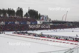 13.03.2016, Oslo, Norway (NOR): Event Feature: Full packed shooting range in the full packed stadium of Holmenkollen - IBU world championships biathlon, mass women, Oslo (NOR). www.nordicfocus.com. © NordicFocus. Every downloaded picture is fee-liable.