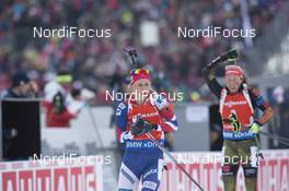 13.03.2016, Oslo, Norway (NOR): Tiril Eckhoff (NOR), Laura Dahlmeier (GER), (l-r) - IBU world championships biathlon, mass women, Oslo (NOR). www.nordicfocus.com. © NordicFocus. Every downloaded picture is fee-liable.