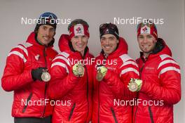 12.03.2016, Oslo, Norway (NOR): Brendan Green (CAN), Scott Gow (CAN), Nathan Smith (CAN), Christian Gow (CAN), (l-r) - IBU world championships biathlon, relay men, Oslo (NOR). www.nordicfocus.com. © NordicFocus. Every downloaded picture is fee-liable.