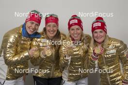 11.03.2016, Oslo, Norway (NOR): Synnoeve Solemdal (NOR), Fanny Horn Birkeland (NOR), Tiril Eckhoff (NOR), Marte Olsbu (NOR), (l-r) - IBU world championships biathlon, medals, Oslo (NOR). www.nordicfocus.com. © NordicFocus. Every downloaded picture is fee-liable.