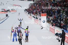03.03.2016, Oslo, Norway (NOR): Anais Bescond (FRA), Martin Fourcade (FRA), Quentin Fillon Maillet (FRA), Marie Dorin Habert (FRA), (l-r) - IBU world championships biathlon, relay mixed, Oslo (NOR). www.nordicfocus.com. © Tumashov/NordicFocus. Every downloaded picture is fee-liable.