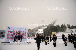 03.03.2016, Oslo, Norway (NOR): Anais Bescond (FRA), Marie Dorin Habert (FRA), Quentin Fillon Maillet (FRA), Martin Fourcade (FRA) - IBU world championships biathlon, relay mixed, Oslo (NOR). www.nordicfocus.com. © Tumashov/NordicFocus. Every downloaded picture is fee-liable.