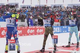 03.03.2016, Oslo, Norway (NOR): Martin Fourcade (FRA), Simon Schempp (GER), Dmytro Pidruchnyi (UKR), (l-r) - IBU world championships biathlon, relay mixed, Oslo (NOR). www.nordicfocus.com. © Manzoni/NordicFocus. Every downloaded picture is fee-liable.