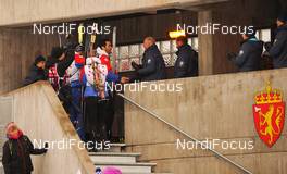 03.03.2016, Oslo, Norway (NOR): Winning team France and King Harald  - IBU world championships biathlon, relay mixed, Oslo (NOR). www.nordicfocus.com. © NordicFocus. Every downloaded picture is fee-liable.