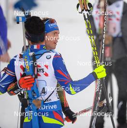 03.03.2016, Oslo, Norway (NOR): Martin Fourcade (FRA), Simon Schempp (GER), (l-r) - IBU world championships biathlon, relay mixed, Oslo (NOR). www.nordicfocus.com. © Tumashov/NordicFocus. Every downloaded picture is fee-liable.