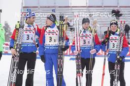 03.03.2016, Oslo, Norway (NOR): Martin Fourcade (FRA), Quentin Fillon Maillet (FRA), Anais Bescond (FRA), Marie Dorin Habert (FRA), (l-r) - IBU world championships biathlon, relay mixed, Oslo (NOR). www.nordicfocus.com. © Manzoni/NordicFocus. Every downloaded picture is fee-liable.