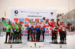 03.03.2016, Oslo, Norway (NOR): Event Feature: the winning teams of Germany, France and Norway- IBU world championships biathlon, relay mixed, Oslo (NOR). www.nordicfocus.com. © Tumashov/NordicFocus. Every downloaded picture is fee-liable.