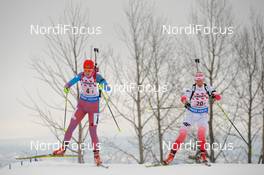 03.03.2016, Oslo, Norway (NOR): Ekaterina Shumilova (RUS), Weronika Nowakowska (POL) - IBU world championships biathlon, relay mixed, Oslo (NOR). www.nordicfocus.com. © Tumashov/NordicFocus. Every downloaded picture is fee-liable.