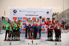 03.03.2016, Oslo, Norway (NOR): Team Germany, Team France, Team Norway  - IBU world championships biathlon, relay mixed, Oslo (NOR). www.nordicfocus.com. © NordicFocus. Every downloaded picture is fee-liable.