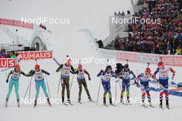 03.03.2016, Oslo, Norway (NOR): Olena Pidhrushna (UKR), Sergey Semenov (UKR), Arnd Peiffer (GER), Franziska Hildebrand (GER), Quentin Fillon Maillet (FRA), Marie Dorin Habert (FRA), Tiril Eckhoff (NOR), Johannes Thingnes Boe (NOR), (l-r) - IBU world championships biathlon, relay mixed, Oslo (NOR). www.nordicfocus.com. © Tumashov/NordicFocus. Every downloaded picture is fee-liable.