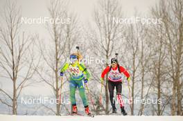 03.03.2016, Oslo, Norway (NOR): Rosanna Crawford (CAN), Mona Brorsson (SWE) - IBU world championships biathlon, relay mixed, Oslo (NOR). www.nordicfocus.com. © Tumashov/NordicFocus. Every downloaded picture is fee-liable.