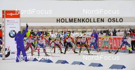 03.03.2016, Oslo, Norway (NOR): Borut Nunar (SLO) IBU race director sends the athletes on the way - IBU world championships biathlon, relay mixed, Oslo (NOR). www.nordicfocus.com. © Tumashov/NordicFocus. Every downloaded picture is fee-liable.