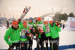 03.03.2016, Oslo, Norway (NOR): Andi Stitzl (GER) coach Team Germany, Franziska Hildebrand (GER), Simon Schempp (GER), Arnd Peiffer (GER), Mark Kirchner (GER) coach Team Germany, (l-r) - IBU world championships biathlon, relay mixed, Oslo (NOR). www.nordicfocus.com. © Tumashov/NordicFocus. Every downloaded picture is fee-liable.