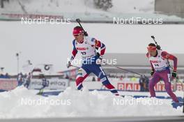 06.03.2016, Oslo, Norway (NOR): Emil Hegle Svendsen (NOR), Tim Burke (USA), (l-r) - IBU world championships biathlon, pursuit men, Oslo (NOR). www.nordicfocus.com. © NordicFocus. Every downloaded picture is fee-liable.