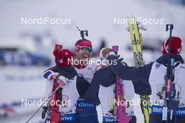 12.03.2016, Oslo, Norway (NOR): Emil Hegle Svendsen (NOR), Johannes Thingnes Boe (NOR), Tarjei Boe (NOR), Ole Einar Bjoerndalen (NOR), (l-r) - IBU world championships biathlon, relay men, Oslo (NOR). www.nordicfocus.com. © NordicFocus. Every downloaded picture is fee-liable.