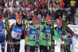 11.03.2016, Oslo, Norway (NOR): Franziska Preuss (GER), Franziska Hildebrand (GER), Maren Hammerschmidt (GER), Laura Dahlmeier (GER), (l-r) - IBU world championships biathlon, relay women, Oslo (NOR). www.nordicfocus.com. © NordicFocus. Every downloaded picture is fee-liable.