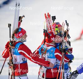 11.03.2016, Oslo, Norway (NOR): Marie Dorin Habert (FRA), Synnoeve Solemdal (NOR) - IBU world championships biathlon, relay women, Oslo (NOR). www.nordicfocus.com. © Tumashov/NordicFocus. Every downloaded picture is fee-liable.