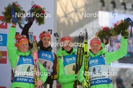 11.03.2016, Oslo, Norway (NOR): Franziska Preuss (GER), Franziska Hildebrand (GER), Maren Hammerschmidt (GER), Laura Dahlmeier (GER) - IBU world championships biathlon, relay women, Oslo (NOR). www.nordicfocus.com. © Tumashov/NordicFocus. Every downloaded picture is fee-liable.
