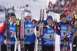11.03.2016, Oslo, Norway (NOR): Justine Braisaz (FAR), Anais Bescond (FRA), Anais Chevalier (FRA), Marie Dorin Habert (FRA), (l-r) - IBU world championships biathlon, relay women, Oslo (NOR). www.nordicfocus.com. © NordicFocus. Every downloaded picture is fee-liable.