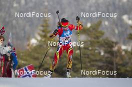 11.03.2016, Oslo, Norway (NOR): Yan Zhang (CHN) - IBU world championships biathlon, relay women, Oslo (NOR). www.nordicfocus.com. © NordicFocus. Every downloaded picture is fee-liable.