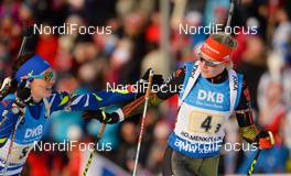 11.03.2016, Oslo, Norway (NOR): Maren Hammerschmidt (GER), Anais Chevalier (FRA) - IBU world championships biathlon, relay women, Oslo (NOR). www.nordicfocus.com. © Tumashov/NordicFocus. Every downloaded picture is fee-liable.