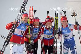11.03.2016, Oslo, Norway (NOR): Synnoeve Solemdal (NOR), Fanny Horn Birkeland (NOR), Tiril Eckhoff (NOR), Marte Olsbu (NOR) - IBU world championships biathlon, relay women, Oslo (NOR). www.nordicfocus.com. © Tumashov/NordicFocus. Every downloaded picture is fee-liable.