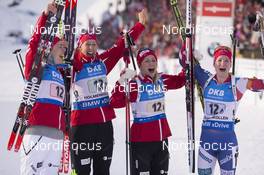 11.03.2016, Oslo, Norway (NOR): Marte Olsbu (NOR), Tiril Eckhoff (NOR), Fanny Horn Birkeland (NOR), Synnoeve Solemdal (NOR), (l-r) - IBU world championships biathlon, relay women, Oslo (NOR). www.nordicfocus.com. © NordicFocus. Every downloaded picture is fee-liable.