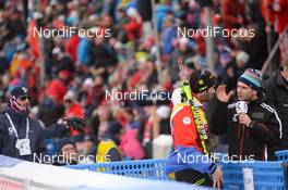 05.03.2016, Oslo, Norway (NOR): Martin Fourcade (FRA) and Raphael Poiree   - IBU world championships biathlon, sprint men, Oslo (NOR). www.nordicfocus.com. © Tumashov/NordicFocus. Every downloaded picture is fee-liable.