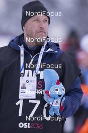 05.03.2016, Oslo, Norway (NOR): Event Feature: Camera operator with the mascott - IBU world championships biathlon, sprint men, Oslo (NOR). www.nordicfocus.com. © NordicFocus. Every downloaded picture is fee-liable.