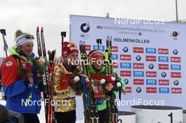 05.03.2016, Oslo, Norway (NOR): Marie Dorin Habert (FRA), Laura Dahlmeier (GER), Tiril Eckhoff (NOR) - IBU world championships biathlon, sprint women, Oslo (NOR). www.nordicfocus.com. © Tumashov/NordicFocus. Every downloaded picture is fee-liable.