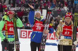 05.03.2016, Oslo, Norway (NOR): Laura Dahlmeier (GER), Marie Dorin Habert (FRA), Tiril Eckhoff (NOR), (l-r) - IBU world championships biathlon, sprint women, Oslo (NOR). www.nordicfocus.com. © NordicFocus. Every downloaded picture is fee-liable.