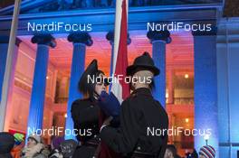 02.03.2016, Oslo, Norway (NOR): Event Feature: The kings guards raise the norwegian flag - IBU world championships biathlon, opening ceremony, Oslo (NOR). www.nordicfocus.com. © NordicFocus. Every downloaded picture is fee-liable.