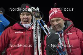 01.12.2016, Oestersund, Sweden, (SWE): Peter Blom (SWE), Madshus Race Service, Ole Bjoern Tretterud (NOR), Swix race service, (l-r) - IBU world cup biathlon, individual men, Oestersund (SWE). www.nordicfocus.com. © Manzoni/NordicFocus. Every downloaded picture is fee-liable.