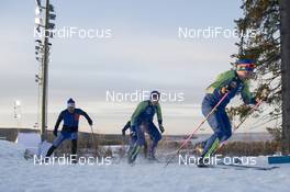 02.12.2016, Oestersund, Sweden, (SWE): Jesper Nelin (SWE), Sebastian Samuelsson (SWE), Guillaume Robert (FRA), Salomon race service, Mathias Fredriksson (SWE) (l-r) - IBU world cup biathlon, training, Oestersund (SWE). www.nordicfocus.com. © Manzoni/NordicFocus. Every downloaded picture is fee-liable.