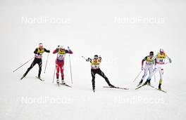 01.01.2016, Lenzerheide, Switzerland (SUI): Joeri Kindschi (SUI), Sondre Turvoll Fossli (NOR), Jovian Hediger (SUI), Emil Joensson (SWE), (l-r)  - FIS world cup cross-country, tour de ski, individual sprint, Lenzerheide (SUI). www.nordicfocus.com. © Felgenhauer/NordicFocus. Every downloaded picture is fee-liable.