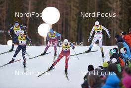 01.01.2016, Lenzerheide, Switzerland (SUI): Andrew Newell (USA), Federico Pellegrino (ITA), Andrey Larkov (RUS), Petter Northug (NOR), Oskar Svensson (SWE), (l-r)  - FIS world cup cross-country, tour de ski, individual sprint, Lenzerheide (SUI). www.nordicfocus.com. © Felgenhauer/NordicFocus. Every downloaded picture is fee-liable.