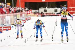 02.01.2016, Lenzerheide, Switzerland (SUI): Charlotte Kalla (SWE), Kerttu Niskanen (FIN), Anne Kylloenen (FIN), (l-r)  - FIS world cup cross-country, tour de ski, mass women, Lenzerheide (SUI). www.nordicfocus.com. © Felgenhauer/NordicFocus. Every downloaded picture is fee-liable.