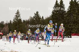 02.01.2016, Lenzerheide, Switzerland (SUI): Kari Oeyre Slind (NOR), Nicole Fessel (GER), Sophie Caldwell (USA), Anne Kylloenen (FIN), Ragnhild Haga (NOR), (l-r)  - FIS world cup cross-country, tour de ski, mass women, Lenzerheide (SUI). www.nordicfocus.com. © Felgenhauer/NordicFocus. Every downloaded picture is fee-liable.