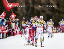 02.01.2016, Lenzerheide, Switzerland (SUI): Astrid Uhrenholdt Jacobsen (NOR), Charlotte Kalla (SWE), (l-r)  - FIS world cup cross-country, tour de ski, mass women, Lenzerheide (SUI). www.nordicfocus.com. © Felgenhauer/NordicFocus. Every downloaded picture is fee-liable.