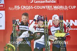 03.01.2016, Lenzerheide, Switzerland (SUI): Petter Northug (NOR), Martin Johnsrud Sundby (NOR), Finn Haagen Krogh (NOR), (l-r)  - FIS world cup cross-country, tour de ski, pursuit men, Lenzerheide (SUI). www.nordicfocus.com. © Felgenhauer/NordicFocus. Every downloaded picture is fee-liable.
