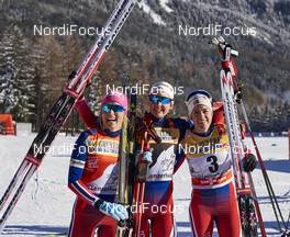 03.01.2016, Lenzerheide, Switzerland (SUI): Therese Johaug (NOR), Ingvild Flugstad Oestberg (NOR), Heidi Weng (NOR), (l-r)  - FIS world cup cross-country, tour de ski, pursuit women, Lenzerheide (SUI). www.nordicfocus.com. © Felgenhauer/NordicFocus. Every downloaded picture is fee-liable.