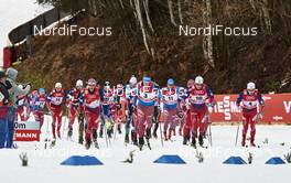 06.01.2016, Oberstdorf, Germany (GER): Martin Johnsrud Sundby (NOR), Sergey Ustiugov (RUS), Evgeniy Belov (RUS), Emil Iversen (NOR), Finn Haagen Krogh (NOR), (l-r)  - FIS world cup cross-country, tour de ski, mass men, Oberstdorf (GER). www.nordicfocus.com. © Felgenhauer/NordicFocus. Every downloaded picture is fee-liable.